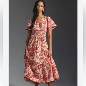 Anthropologie Red Floral Maxi Dress